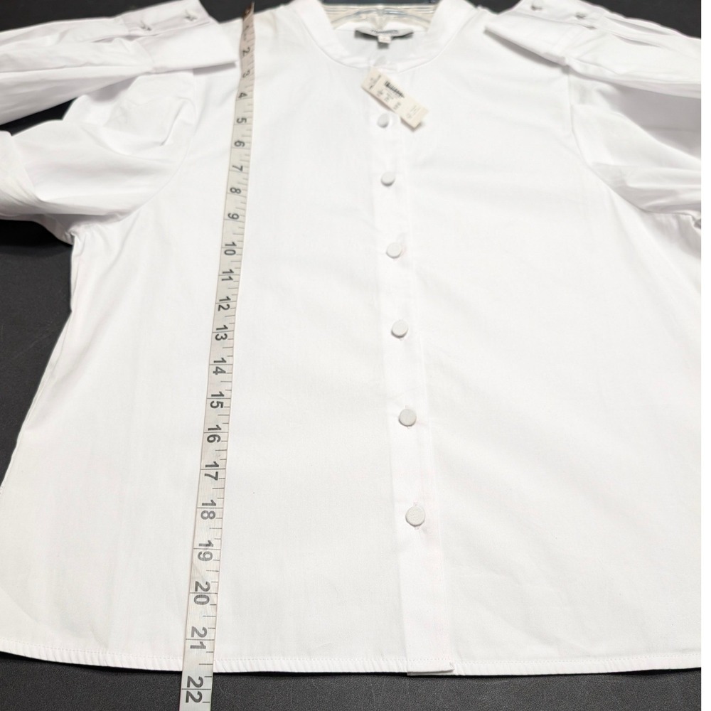 Madewell Puff Sleeve‎ Button Down Band Collar Shirt White Cotton Poplin Blouse S - Picture 9 of 13